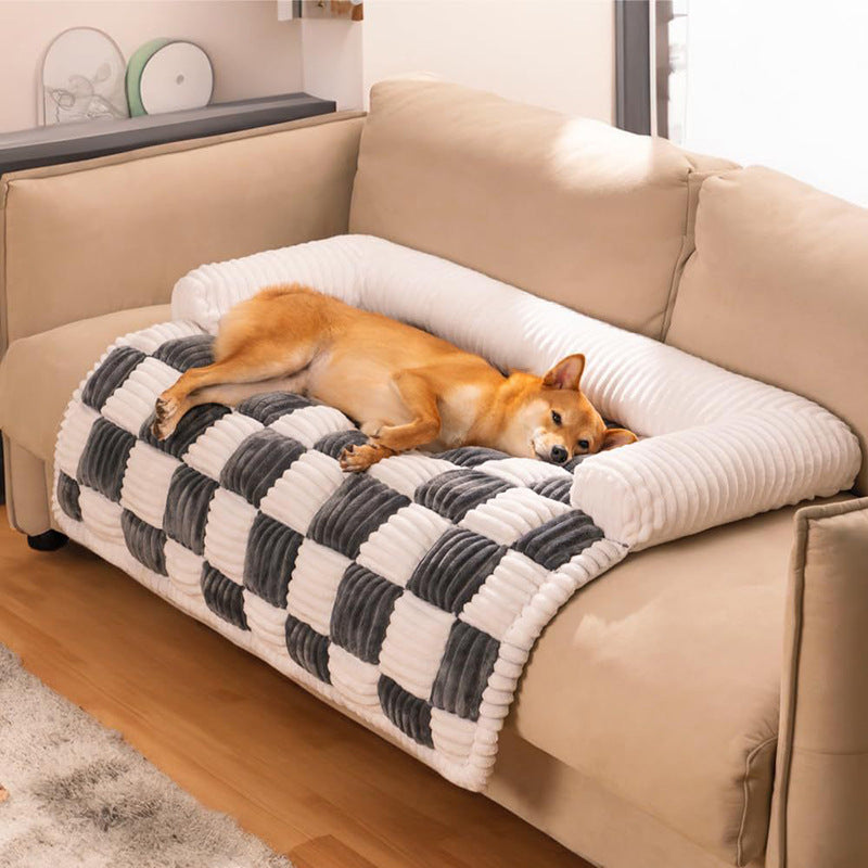 Chessboard Grid Warm Dog Bed