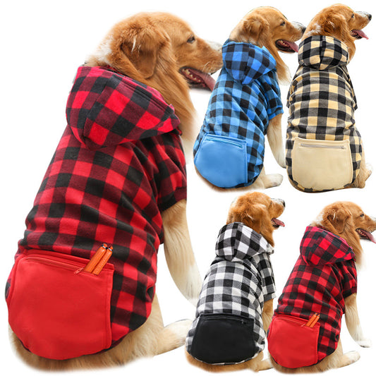 Plaid Zipper Pocket Dog Sweater